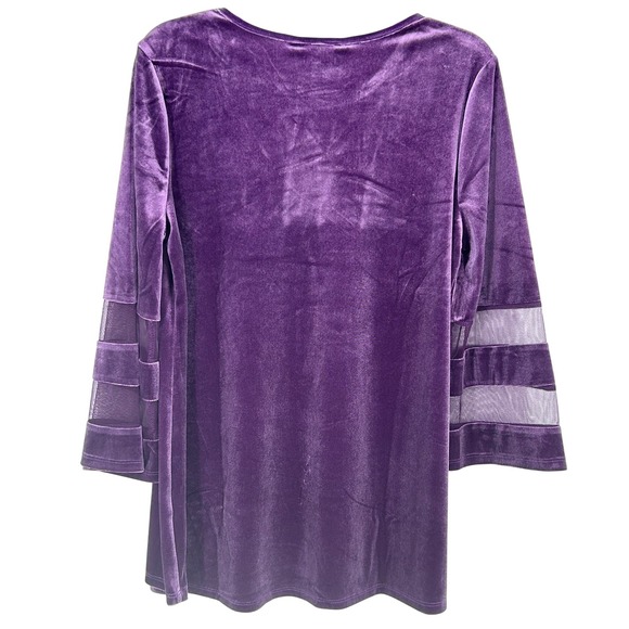 NEW Slim Factor Jewel Purple Velvet Blouse Womens MEDIUM 3/4 Sleeve Top - Picture 3 of 9